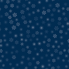 abstract seamless pattern made of snowflakes on blue. Christmas background for design of posters, postcards, invitation for the new year.