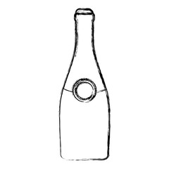 flat line  monochromatic  bottle champagne over white background  vector illustration