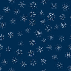 abstract seamless pattern made of snowflakes on blue. Christmas background for design of posters, postcards, invitation for the new year.