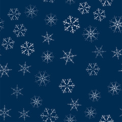 Fototapeta na wymiar abstract seamless pattern made of snowflakes on blue. Christmas background for design of posters, postcards, invitation for the new year.