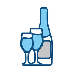 champagne bottle and glasses icon over white background vector illustration