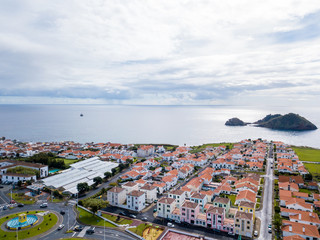 Aerial view on city Mosterios on island Sao Miguel, the Azores. Beautiful small town in Portugal....