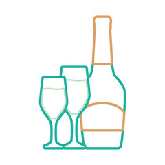 champagne bottle and glasses icon over white background vector illustration