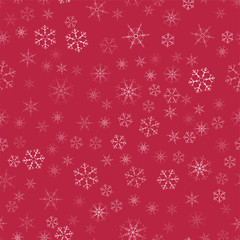 abstract seamless pattern Christmas background of snowflakes on a red. For design of cards, invitations, greeting for the new year.