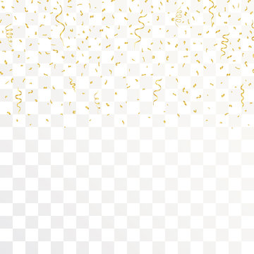 Golden Confetti And gold Ribbons on transparent background. Vector