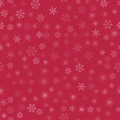 Naklejka na ściany i meble abstract seamless pattern Christmas background of snowflakes on a red. For design of cards, invitations, greeting for the new year.