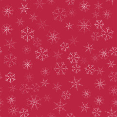 abstract seamless pattern Christmas background of snowflakes on a red. For design of cards, invitations, greeting for the new year.