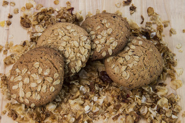 Galletas de avena sobre textura de madera fotografía de alimentos