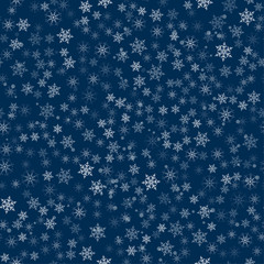 abstract Christmas seamless pattern from white snowflakes on a blue background. For holiday, new year, celebration, party.