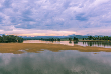 Fototapeta premium Beautiful landscape of shallow lake sunset