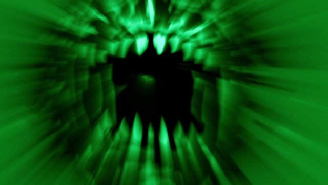 Angry monster head with a torn face. Scary vampire skull in green colors. Looped video in genre of horror.