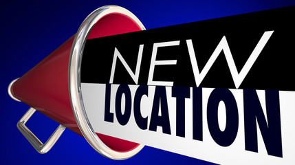 New Location Bullhorn Megaphone Moving Announcement Moved 3d Illustration