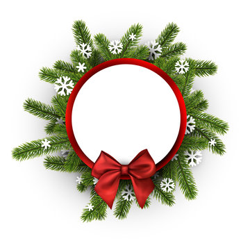 Round Christmas background with spruce branches.