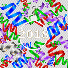 New Year background. White round with colorful paper serpentine. Vector illustration.