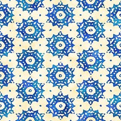 Native batik seamless watercolor artistic boho style colorful square pattern.