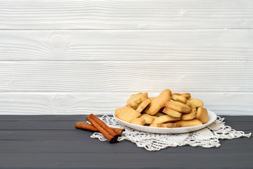 Christmas cookies on rustic wood table, homemade food