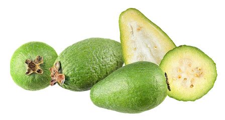 Green feijoa fruits isolated on white background