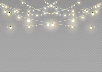 Christmas lights isolated on transparent background. Xmas glowing garland.Vector illustration