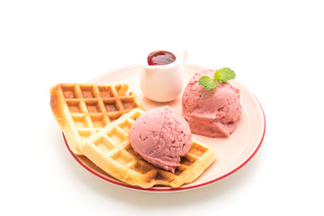 strawberry icecream with waffle