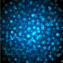 Merry Christmas and Happy New Year greeting card. beautiful holiday background, blurred festive lights.