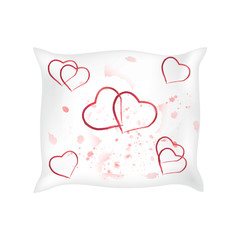 Decorative pillow with hearts pillowcase in an elegant, gentle style on a white background. Interior design element. Vector illustration