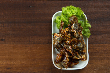 deep fried fish skin , popular asian snack