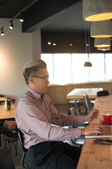 asian senior man using laptop