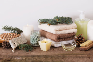 spa treatments on wooden background