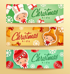 Boy and girl wearing Christmas fancy hat : Horizontal Card Template : Vector Illustration
