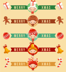 Boy and girl wearing Christmas fancy hat : Vector Illustration