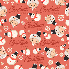 Boy and girl wearing Christmas fancy hat : Seamless Pattern : Vector Illustration