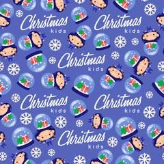Obraz premium Boy and girl wearing Christmas fancy hat : Seamless Pattern : Vector Illustration
