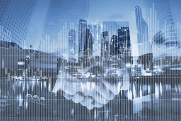 Obraz premium interest rates concept, financial charts and graphs about investment on business double exposure background