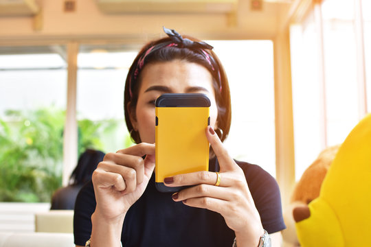 woman touch on smartphone.