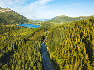 beautiful aerial view of asphalt road in the forest