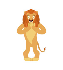 Lion scared OMG. Wild animal Oh my God emoji. Frightened beast. Vector illustration