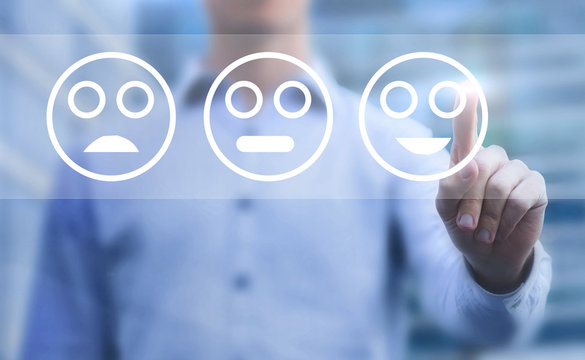 customer satisfaction concept, touchscreen survey with smileys