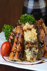 japanese cuisine. unagi or eel on the background