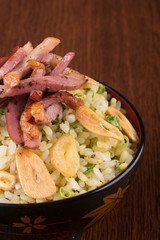 japanese cuisine. ginger fried rice on the background