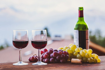 two glasses of red wine in restaurant, background © Song_about_summer