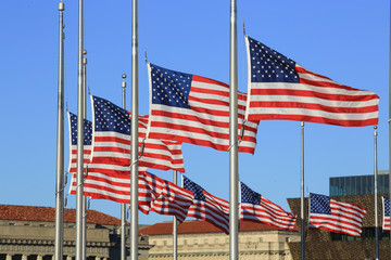 usa flag waving in the blue sky