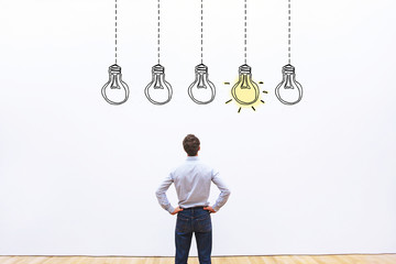 business idea concept, businessman choosing idea for startup