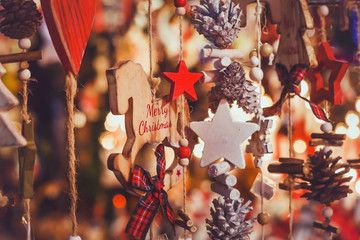 merry christmas, cute festive decoration close up, beautiful toys for new year - Powered by Adobe