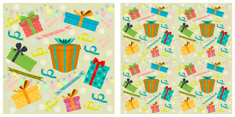 Christmas lights and present boxes seamless patterns. There are three layers which you can separate apart. 