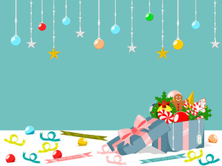 Christmas or New Year holiday art. Vector illustration. Greeting cards, poster or banner. Open gift box.