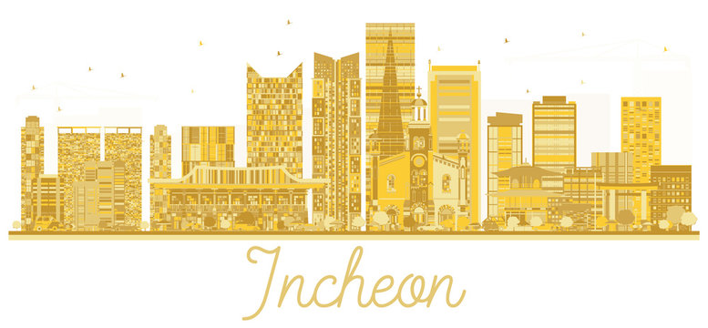 Incheon City skyline golden silhouette.