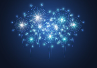 Firework on dark background for celebration, party, and new year event. Vector illustration