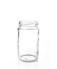 clear glass jar without lid on white isolate background