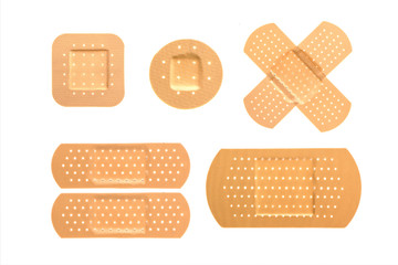 Adhesive bandages set on isolate background