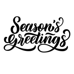 Season's greetings brush hand lettering, isolated on white background. Vector type illustration. Can be used for holidays festive design. - obrazy, fototapety, plakaty